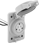 Image of Product. Front orientation. Power Connectors. Vibration-Resistant Washdown Straight-Blade Connectors, Outlet-Box-Mount Receptacles with Attached Cover, Single.