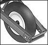 Image of Specification. Center-Mount Hub. Front orientation. Contains Border. Center Hub Mount. Solid-Tread Flat-Free Wheels .