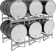 Image of Product. For Maximum of 3 Containers (Shown Stacked Two High). Front orientation. Drum Racks. Stackable Drum Racks, For Maximum of 3 Containers.