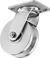 Image of Product. Swivel. Front orientation. Casters. High-Capacity Corrosion-Resistant V-Groove Wheel Track Casters with Metal Wheels, 1 Wheel, Swivel.