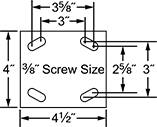 Image of Specification. Front orientation. Contains Annotated. For 3/8" Screws. High-Capacity Easy-Roll Corrosion-Resistant Casters with Polyurethane Wheels.