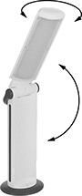 Image of Product. Front orientation. Contains Annotated. Portable Work Lights. Pivoting-Head&nbsp;Cordless Portable Work Lights, Style D.