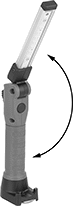 Image of Product. Front orientation. Contains Annotated. Portable Work Lights. Pivoting-Head Cordless Portable Work Lights, Style E.