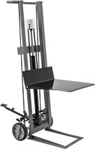 Image of Product. Front orientation. Lift Trucks. Manual Lift Trucks with Platform, Foot-Pedal Adjustment, Hand-Truck Base.
