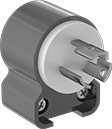 Image of Product. Front orientation. Power Connectors. Turn-Lock Connectors, 90° Elbow Plugs.