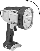 Image of Product. Front orientation. Contains Annotated, Inset. Portable Work Lights. Cordless Portable Work Lights for DeWalt Rechargeable Batteries, Style C.