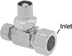 Image of Product. Compression Inlet. Front orientation. Contains Annotated. Water Supply Stop Valves. Tamper-Resistant Water Supply Stop Valves for Plumbing Fixtures, Compression Inlet Connection × Compression Outlet Connection, Straight.