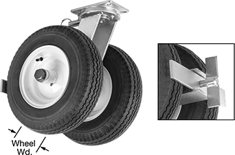 Image of Product. Swivel with Brake and Swivel Lock. Front orientation. ZoomedIn view. Contains Annotated, MultipleImages. Casters. Extra-High-Capacity Plate Casters with Rubber Wheels, Swivel with Brake and Swivel Lock.
