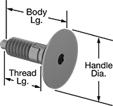 Image of Product. Front orientation. Contains Annotated. Spring Plungers. Low-Profile Knob-Grip Retractable Spring Plungers.