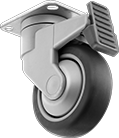 Image of Product. Swivel with Swivel Lock. Front orientation. Casters. Quiet-Roll Casters with Rubber Wheels, 1 Wheel, Swivel with Swivel Lock.