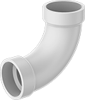 Image of Product. Front orientation. Pipe and Fittings. Drain, Waste, and Vent Standard-Wall PVC Pipe Fittings for Water, Long 90° Elbow Connectors, Cement Socket Female.