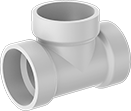 Image of Product. Front orientation. Pipe and Fittings. Drain, Waste, and Vent Standard-Wall PVC Pipe Fittings for Water, Tee Connectors, Cement Socket Female.