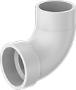 Image of Product. Front orientation. Pipe and Fittings. Drain, Waste, and Vent Standard-Wall PVC Pipe Fittings for Water, 90° Elbow Adapters, Cement Socket Female × Cement Socket Male.