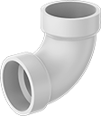 Image of Product. Front orientation. Pipe and Fittings. Drain, Waste, and Vent Standard-Wall PVC Pipe Fittings for Water, Short 90° Elbow Connectors, Cement Socket Female.