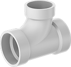 Image of Product. Front orientation. Pipe and Fittings. Drain, Waste, and Vent Standard-Wall PVC Pipe Fittings for Water, Inline Offset Tee Reducers, Cement Socket Female × Cement Socket Female × Cement Socket Female.