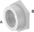Image of Product. Front orientation. Contains Annotated. Pipe and Fittings. Drain, Waste, and Vent Standard-Wall PVC Pipe Fittings for Water, Bushing Straight Reducing Adapters, Cement Socket Male × Cement Socket Female, Hex Body.