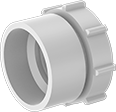 Image of Product. Front orientation. Pipe and Fittings. Drain, Waste, and Vent Standard-Wall PVC Pipe Fittings for Water, Straight Adapters, Cement Socket Female × Compression Female.