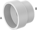 Image of Product. Front orientation. Contains Annotated. Pipe and Fittings. Drain, Waste, and Vent Standard-Wall PVC Pipe Fittings for Water, Straight Reducers, Cement Socket Female × Cement Socket Female.