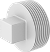 Image of Product. NPT Male. Front orientation. Pipe and Fittings. Drain, Waste, and Vent Standard-Wall PVC Pipe Fittings for Water, External-Square-Drive Plugs, Threaded Fitting Connection, Male.