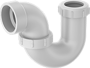 Image of Product. Front orientation. Pipe Traps. Aboveground Standard-Wall PVC Pipe Traps for Drain, Waste, and Vent, Union 270° Bend Adapters, Female Socket Connect × Female Compression Tube.