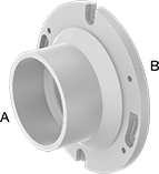 Image of Product. Front. Front orientation. Contains Annotated. Pipe and Fittings. Drain, Waste, and Vent Standard-Wall PVC Pipe Flanges for Water, Reducing Flanges, Cement Socket Female, Flat Surface.