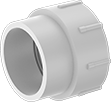 Image of Product. Cement Socket Male × NPT Female. Front orientation. Pipe and Fittings. Drain, Waste, and Vent Standard-Wall PVC Pipe Fittings for Water, Straight Adapters, Cement-Socket Fitting Connection, Male, Female, Threaded Fitting Connection.