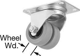Image of Product. Swivel. Front orientation. Contains Annotated. Casters. Low-Profile Casters with Rubber Wheels, 2 Wheels, Swivel.