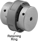 Image of System. Hubs, Split Spider, and Retaining Ring Shown Assembled. Front orientation. Contains Annotated. Flexible Shaft Couplings. Set Screw Flexible Shaft Couplings.