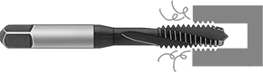 Image of ProductInUse. Front orientation. Contains Annotated. Taps. Chip-Clearing Taps for Titanium, Spiral Flute for Blind Holes.