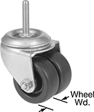 Image of Product. Dual-Wheel Swivel. Front orientation. Contains Annotated. 2 Wheels. Low-Profile Threaded-Stem Casters with Polypropylene Wheels, Swivel.