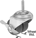Image of Product. Dual-Wheel Swivel with Brake. Front orientation. Contains Annotated. 2 Wheels. Low-Profile Threaded-Stem Casters with Polypropylene Wheels, Swivel with Brake.