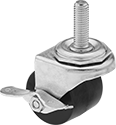 Image of Product. Swivel with Brake. Front orientation. 1 Wheel. Low-Profile Threaded-Stem Casters with Polypropylene Wheels, Swivel with Brake.