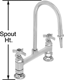 Image of Product. Style B (Barbed Spout Outlet). Front orientation. Contains Annotated. Sink Faucets. Extra-Clearance Double-Inlet Sink Faucets, Bottom Inlet—Sink Mount, Style B.