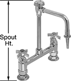 Image of Product. Style C (Barbed Spout Outlet). Front orientation. Contains Annotated. Sink Faucets. Extra-Clearance Double-Inlet Sink Faucets, Bottom Inlet—Sink Mount, Style C.