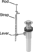 Image of Product. Front orientation. Contains Annotated. Sink Drains. Overflow-Cutoff Sink Drains, Style D.