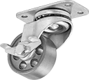 Image of Product. Swivel with Brake. Front orientation. Swivel Casters. Mighty-Lite Casters with Metal Wheels, Wheel Brake.