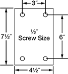 Image of Specification. Rigid Mounting Plate. Front orientation. Contains Annotated. Rigid. High-Capacity Ultra-High-Temperature Casters with Metal Wheels.