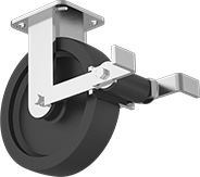Image of Product. Rigid with Brake. Front orientation. Rigid Casters. High-Capacity Spartan Casters with Polyurethane Wheels, Wheel Brake.