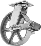Image of Product. Swivel with Brake. Front orientation. Swivel Casters. High-Capacity Spartan Casters with Metal Wheels, Wheel Brake.