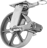 Image of Product. Swivel with Brake and Swivel Lock. Front orientation. Swivel Casters. High-Capacity Spartan Casters with Metal Wheels, Wheel Brake, Swivel Lock.
