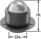 Image of Product. Front orientation. Contains Annotated. Ball Transfers. Recessed Flange-Mount Ball Transfers, Style C.