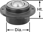Image of Product. Bottom orientation. Contains Annotated. Ball Transfers. Heavy Duty Recessed Flange-Mount Ball Transfers, Style A.