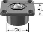 Image of Product. Front orientation. Contains Annotated. Ball Transfers. Heavy Duty Recessed Flange-Mount Ball Transfers, Style C.
