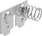 Image of Product. Button/Right-Spring Contact with Solder Tab for 2 Batteries. Front orientation. Battery Contacts. For 2 Batteries, Button/Right-Spring Contact with Solder Tab.