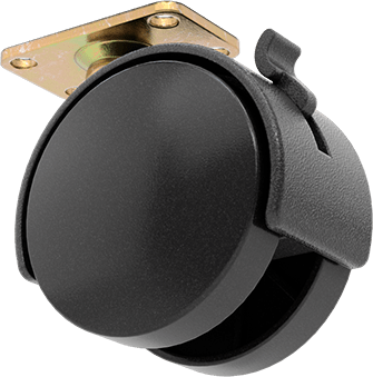 Image of Product. Back orientation. Light Duty Furniture Swivel Caster, with Brake, 2-3/8" x 1-7/8" Nylon Wheel, 2" x 1-3/16" Plate.