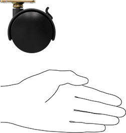 Image of Product. Side1 orientation. Contains SizingReference. Light Duty Furniture Swivel Caster, with Brake, 2-3/8" x 1-7/8" Nylon Wheel, 2" x 1-3/16" Plate.