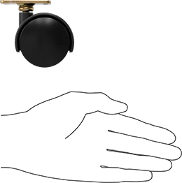Image of Product. Side1 orientation. Contains SizingReference. Light Duty Furniture Swivel Caster, 2" x 1-7/8" Nylon Wheel, 2" x 1-3/16" Plate.
