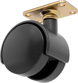 Image of Product. Front orientation. Light Duty Furniture Swivel Caster, 2" x 1-7/8" Nylon Wheel, 2" x 1-3/16" Plate.
