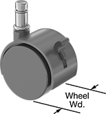 Image of Product. Swivel with Grip Ring, Plastic Hood, and Foot-Pedal Brake. Front orientation. Contains Annotated. Hard. Light Duty Furniture Friction-Grip Stem Casters with Nylon Wheels, Grip-Ring Stem, Swivel with Foot-Pedal Brake, Plastic Hood.