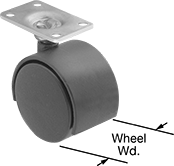 Image of Product. Swivel with Hood. Front orientation. Contains Annotated. Light Duty Furniture Casters with Nylon Wheels, Swivel.